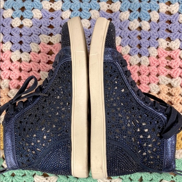 Lady Couture New York Rhinestone Bedazzled Cutout Blue High-Top Sneakers Shoes 9 - Picture 9 of 13